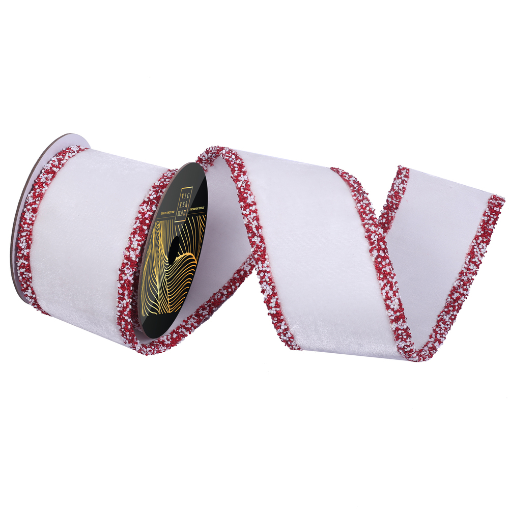 5yd Velvet Red/White Sequin Trim Ribbon