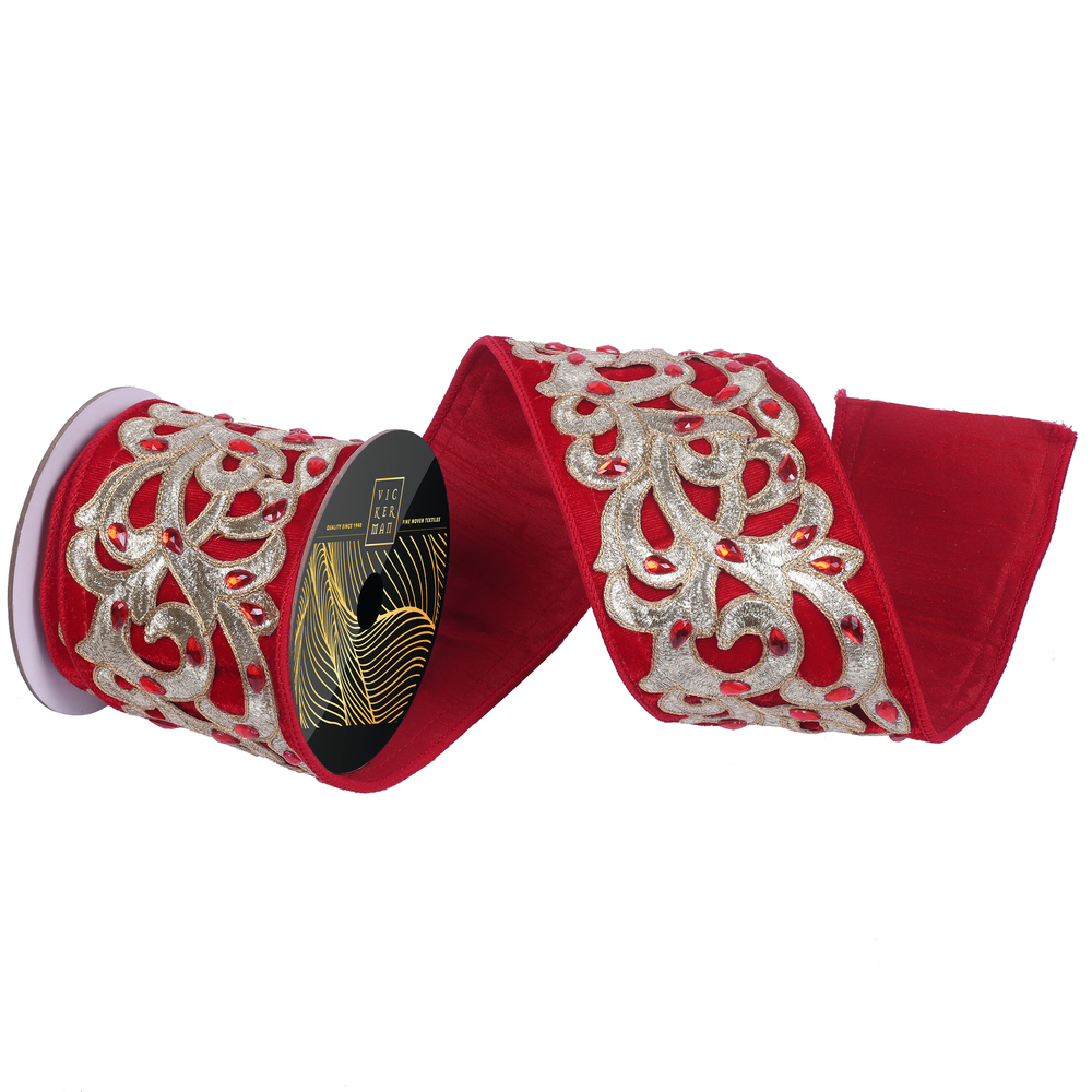 4"x5yd Velvet Jewel Champagne Scroll