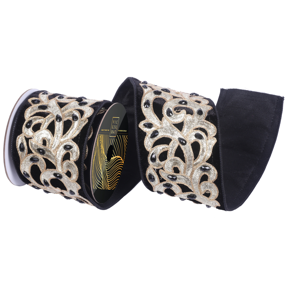 4"x5yd Velvet Jewel Champagne Scroll