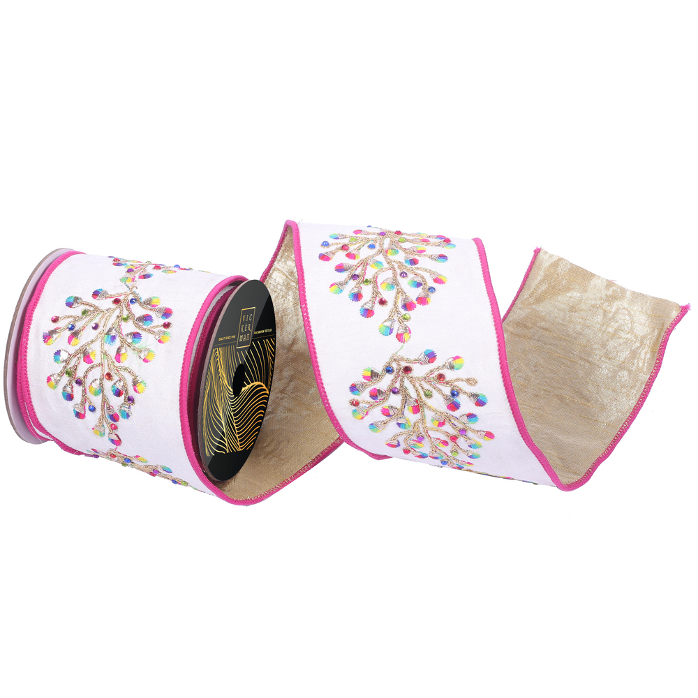 4"x5yd Dupion Leaf Jewel Ribbon