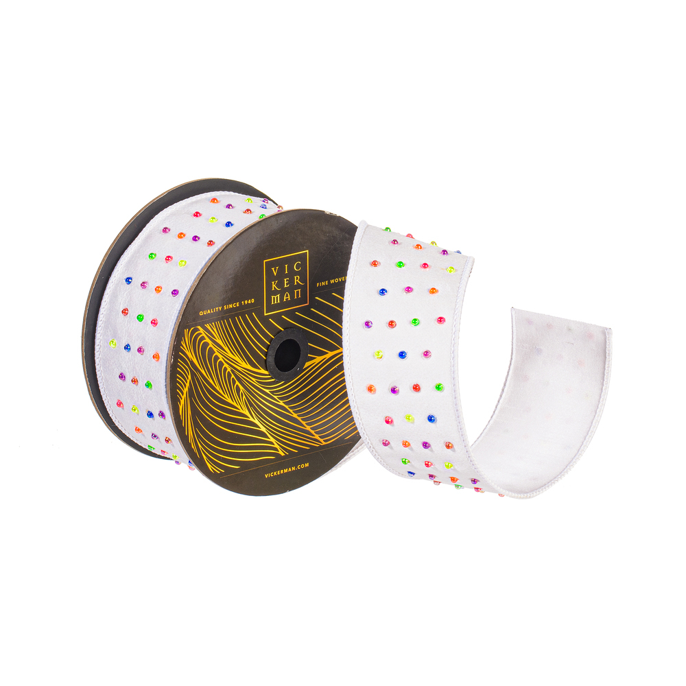 2.5"x10yd White Dupion Candy Button Ribbon