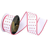 2.5"x10yd White Dupion Candy Button Ribbon