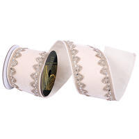 4"x5yd Velvet Champagne Pearl Jewel Trim Ribbon