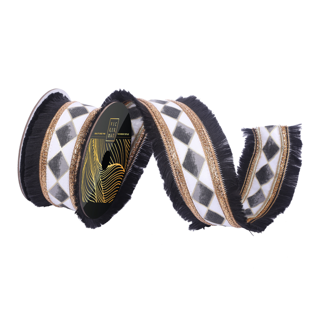 2.5"x10yd Fringe Black/White Checker Ribbon