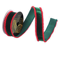 1.5" x 10yd Velvet Wired Pom Pom Trim Ribbon