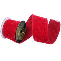 4"x5yd Velvet Quilt Red Jewel Ribbon