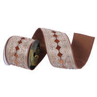 4"x5yd Velvet Champagne Sequin Jewel Pearl Ribbon