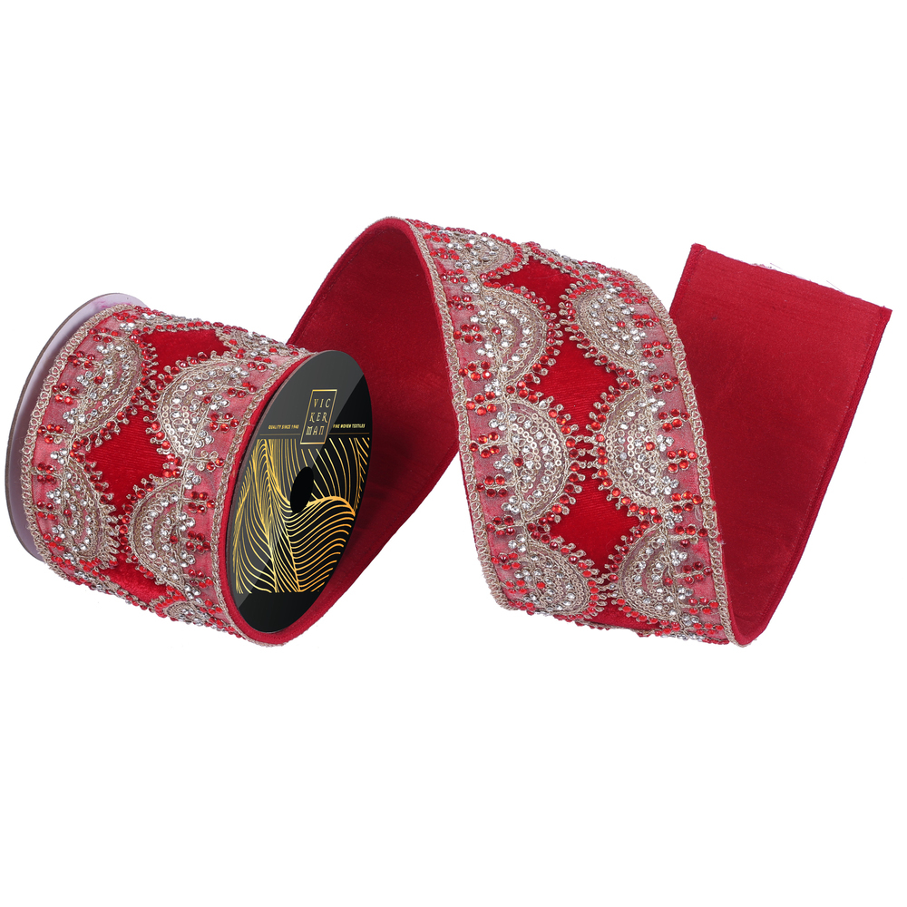 4"x5yd Red Velvet Scallop Chmp/Red Jewel
