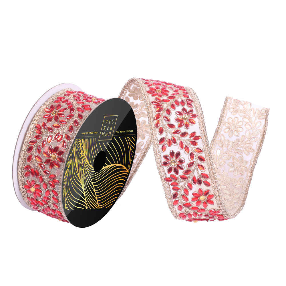 2"x5yd Flower Jewel Mesh Trim Ribbon