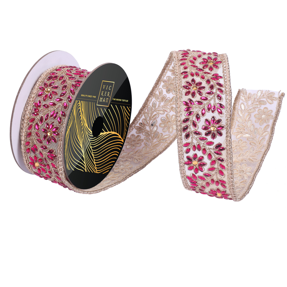 2"x5yd Flower Jewel Mesh Trim Ribbon