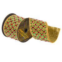 Vickerman 4" x 5yd Metallic Wired Ribbon with Diamond styled Jewels and Sequins