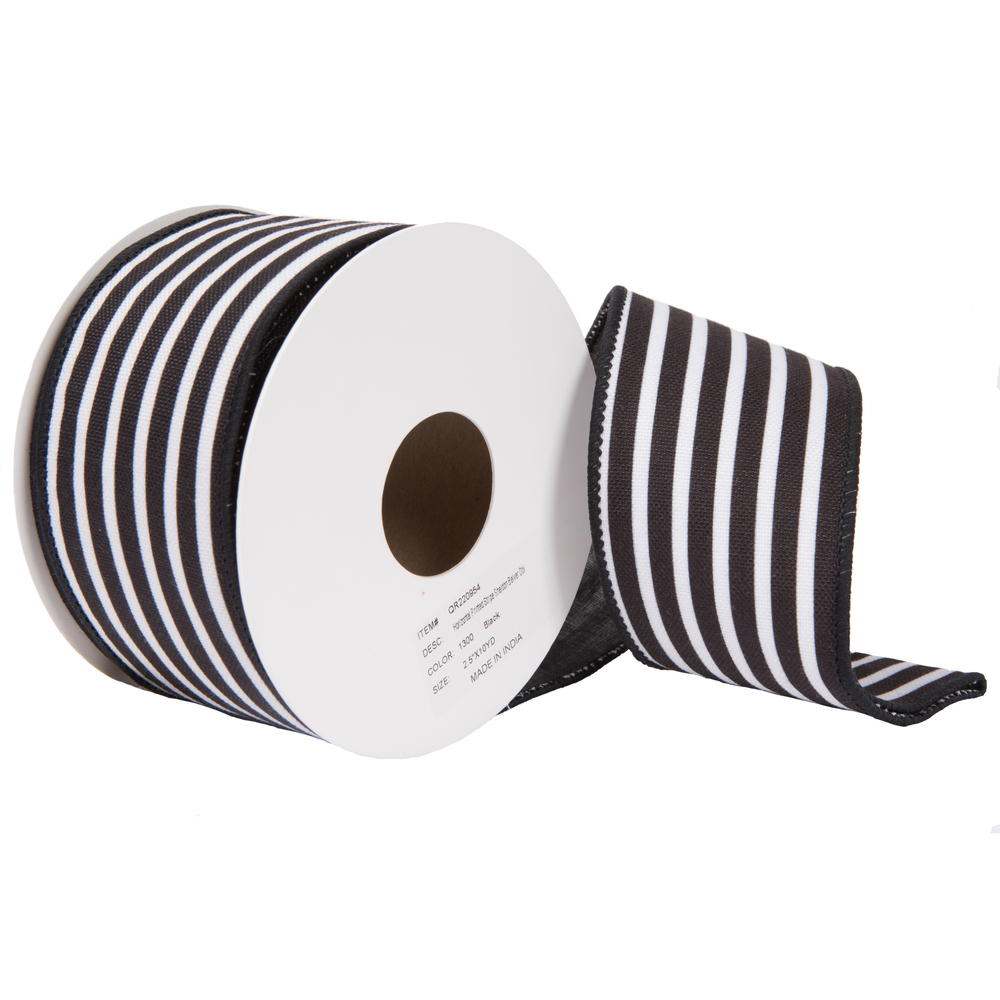 Vickerman 4" x 10yd Sheldon Belver Black and White Stripe Double Ribbon