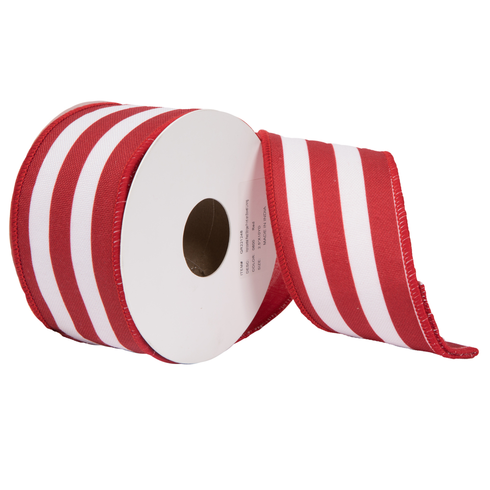 Vickerman Red Horizontal Printed Strirpe on Bovet Lining Ribbon