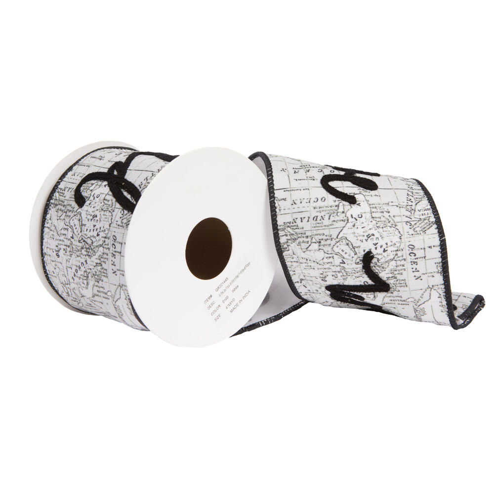 4"x5yd White All Joy World Map Ribbon