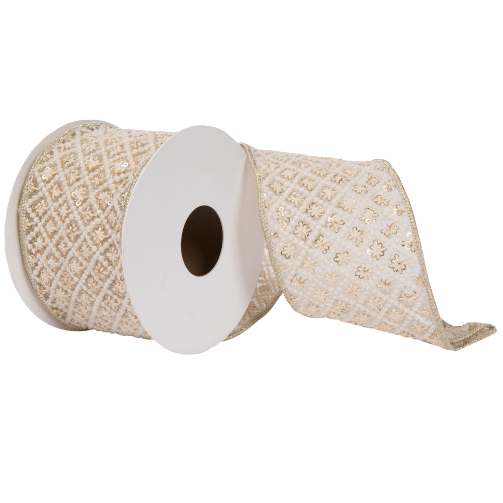 4"x5yd Ivory Ivory Sq Trim Ribbon