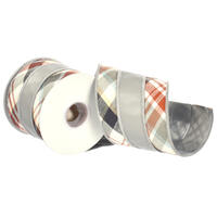 4"x5Y Gray Check/Pleather Overlay Ribbon