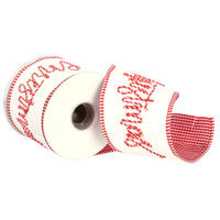 Vickerman Embroidered Rope Merry Christmas On Canvas Ribbon
