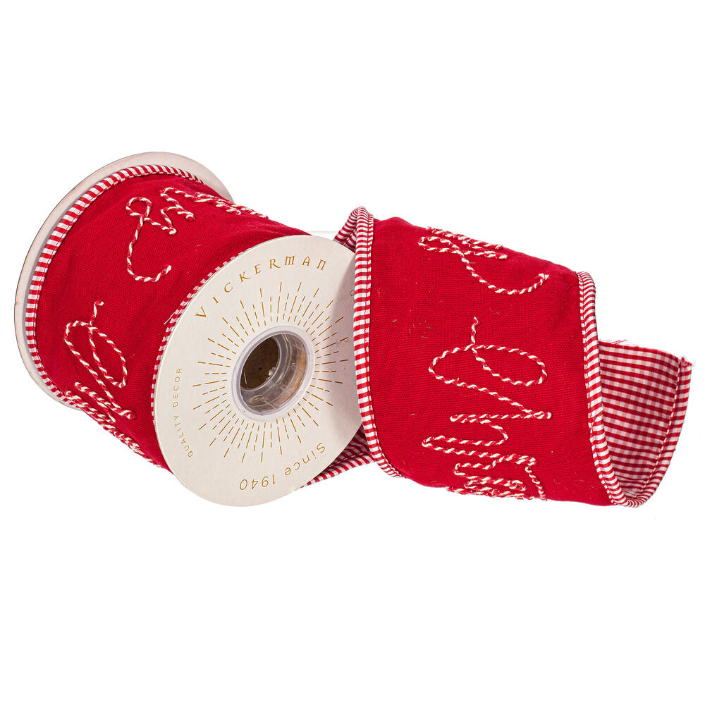 Vickerman Embroidered Rope Merry Christmas On Canvas Ribbon