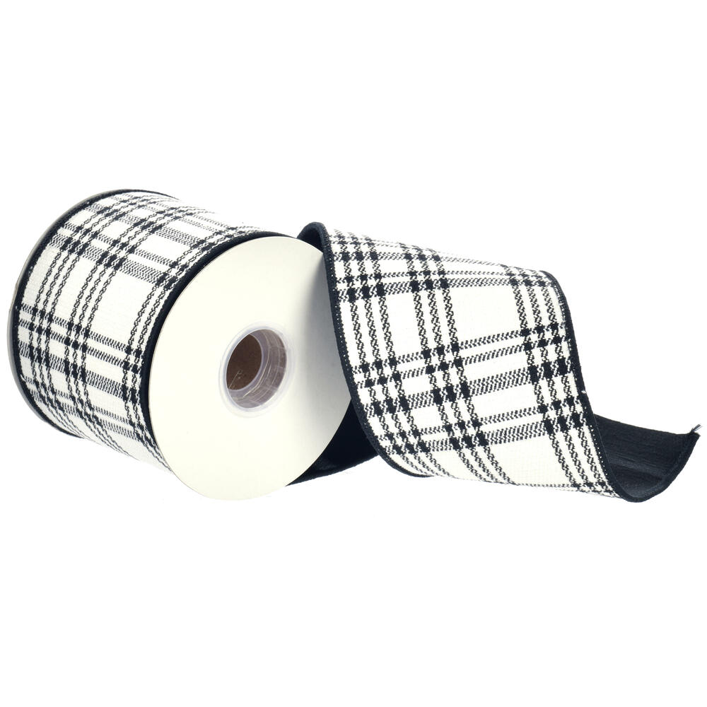 4"x10Y Black Plaid Taffeta Back Ribbon