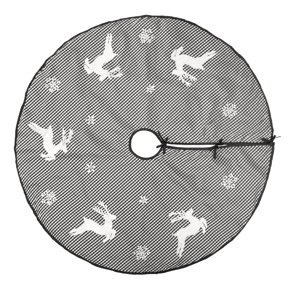48" White/Black Check Reindeer Treeskirt