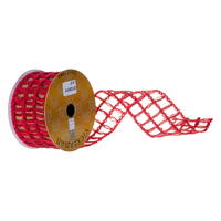 2.5"X10Y Red Jute Tinsel Grid Ribbon