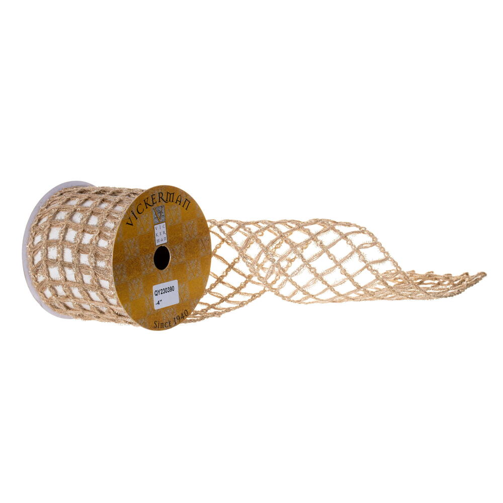 Vickerman Jute and Tinsel Grid Wired Ribbon