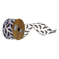 2.5"X10Y Blck Glttr Bat White Mesh Rbbon