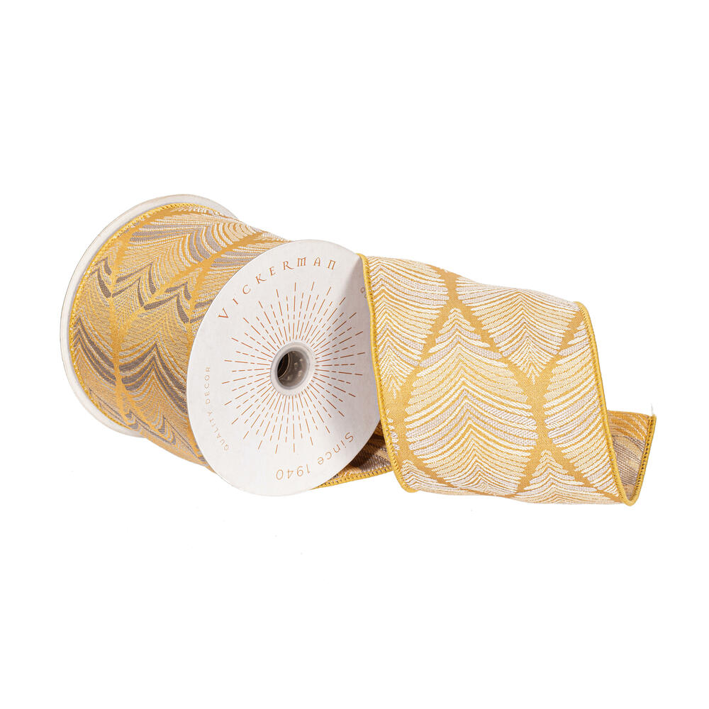 Vickerman 4"x10yd Feather Leaf Ribbon.