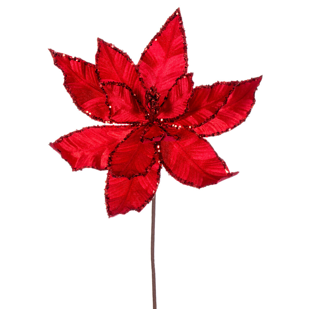 Vickerman 24" Velvet Sequin Trim Poinsettia