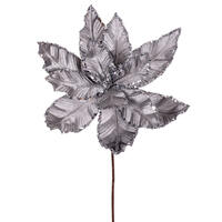 24" Silver Velvet Poinsettia 3/Bag