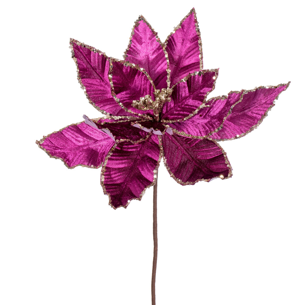 Vickerman 24" Velvet Sequin Trim Poinsettia