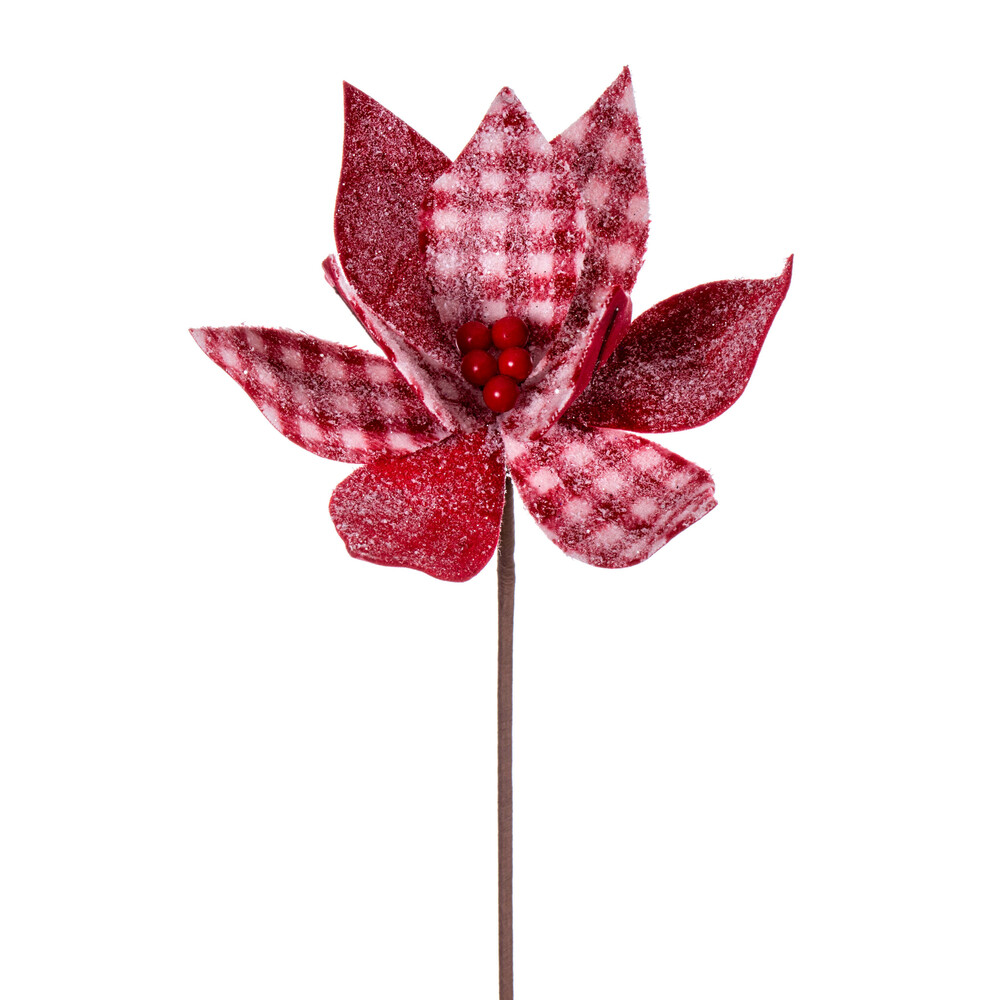 Vickerman Frosted Buffalo Check Velvet Poinsettia