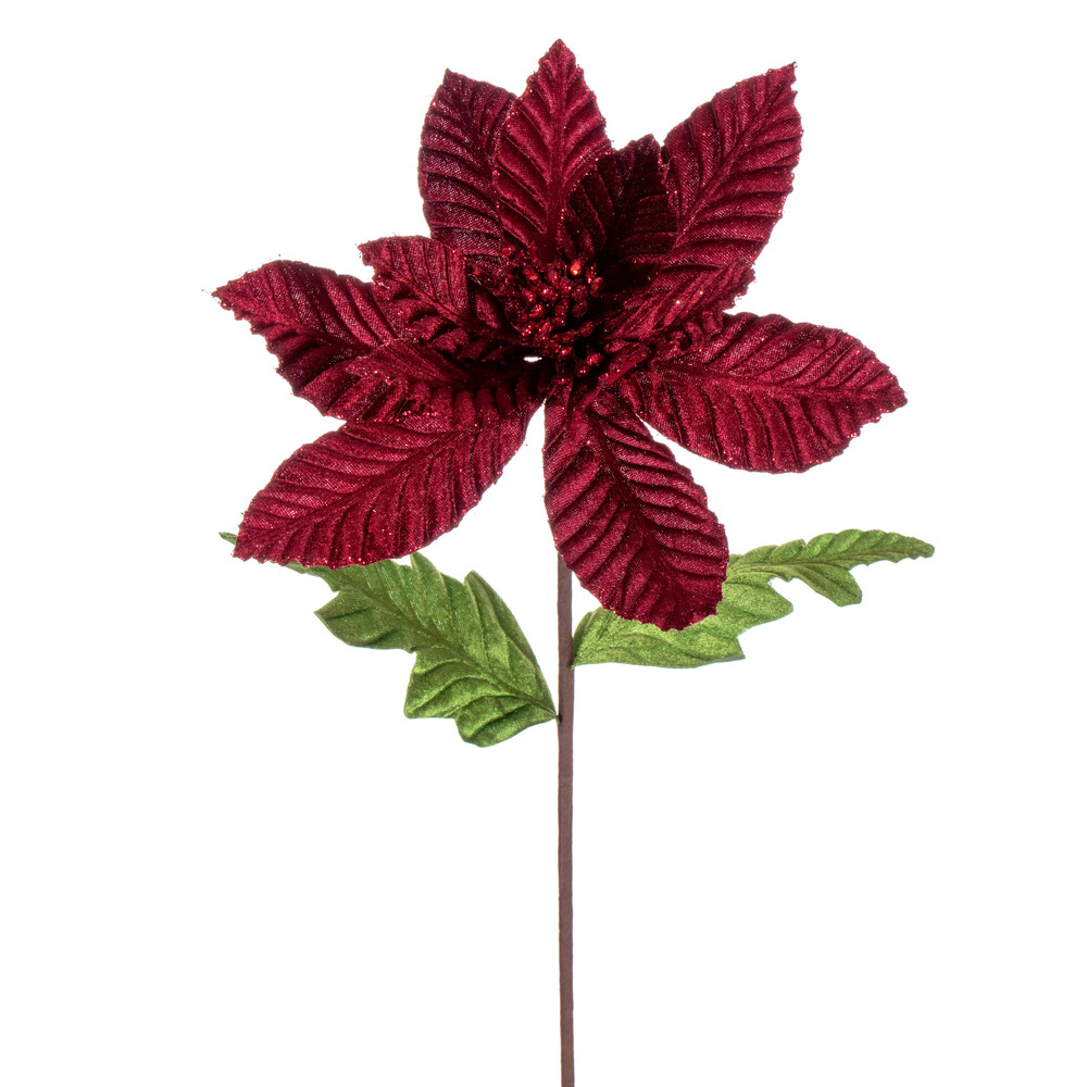 Vickerman 22" Velvet Glitter Trim Poinsettia