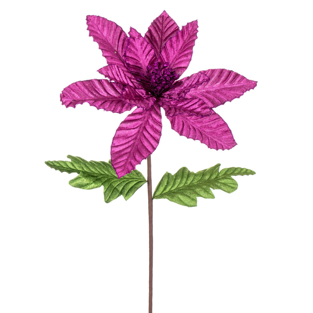 Vickerman 22" Velvet Glitter Trim Poinsettia