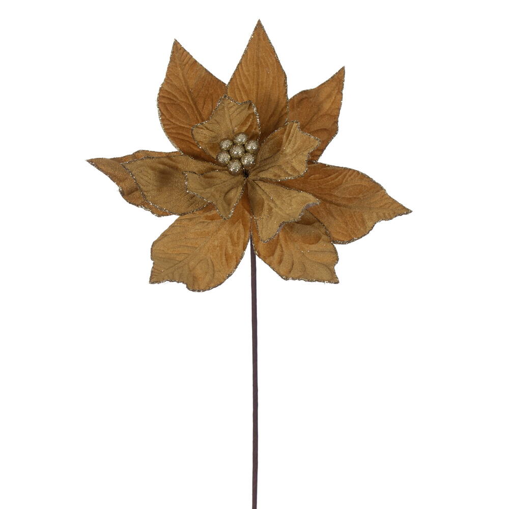 Vickerman 21.5" Metallic Poinsettia Stems 6/Bag