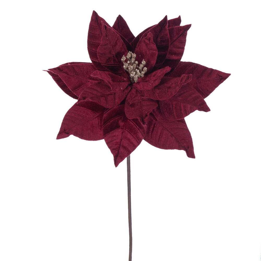 Vickerman 21.5" Velvet Poinsettia Stem 6 per Bag