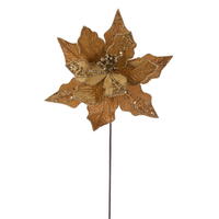 Vickerman 10" x 20" Velvet Striped Poinsettia Stem