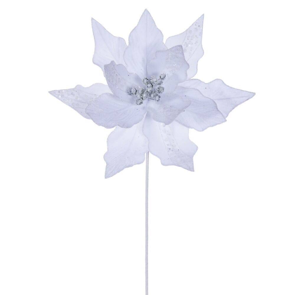 Vickerman 10" x 20" Velvet Striped Poinsettia Stem