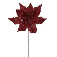 Vickerman 10" x 20" Velvet Striped Poinsettia Stem