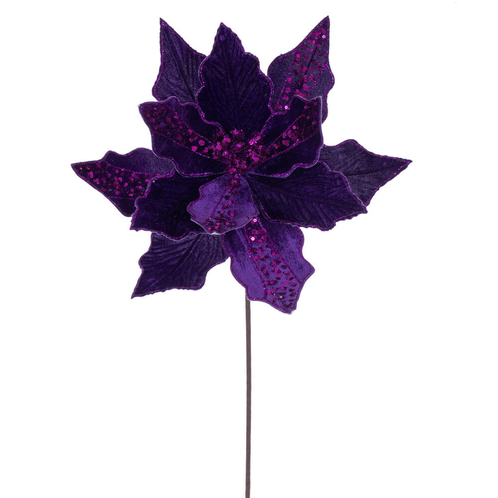 Vickerman 10" x 20" Velvet Striped Poinsettia Stem