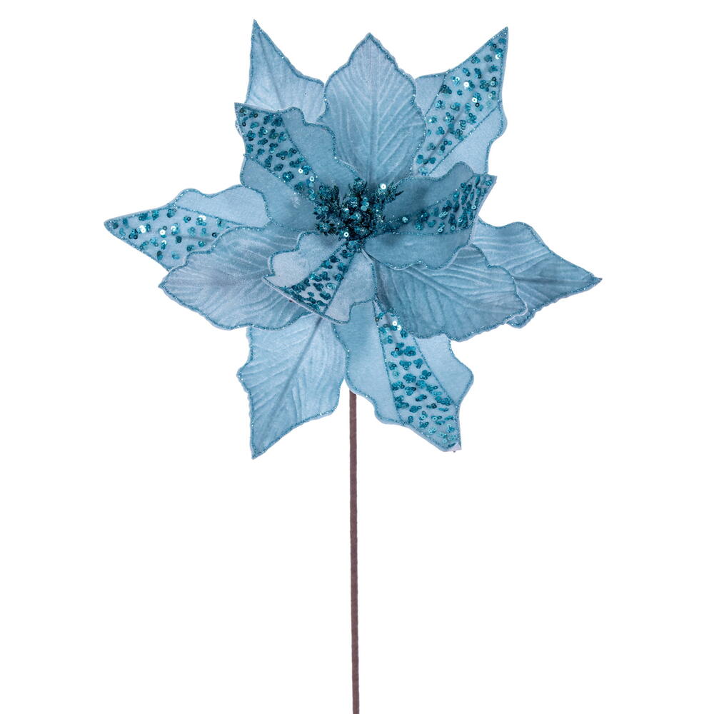 Vickerman 10" x 20" Velvet Striped Poinsettia Stem