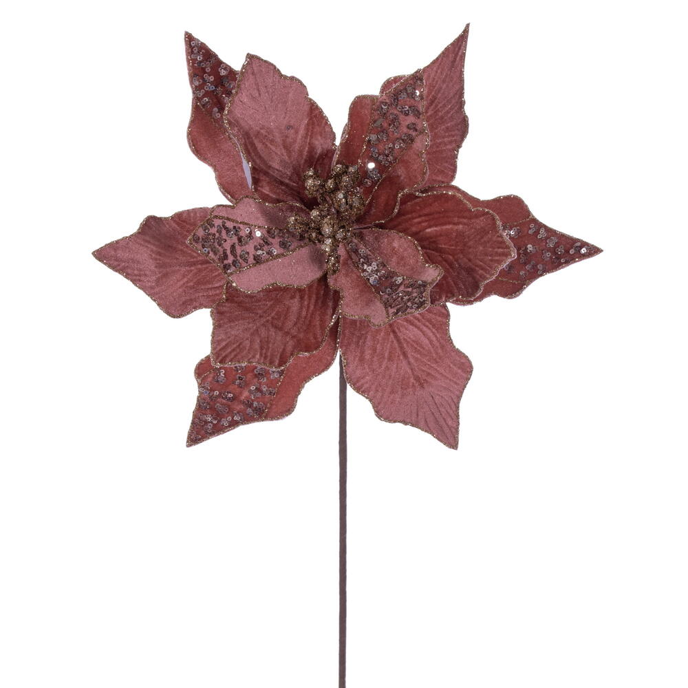 Vickerman 10" x 20" Velvet Striped Poinsettia Stem