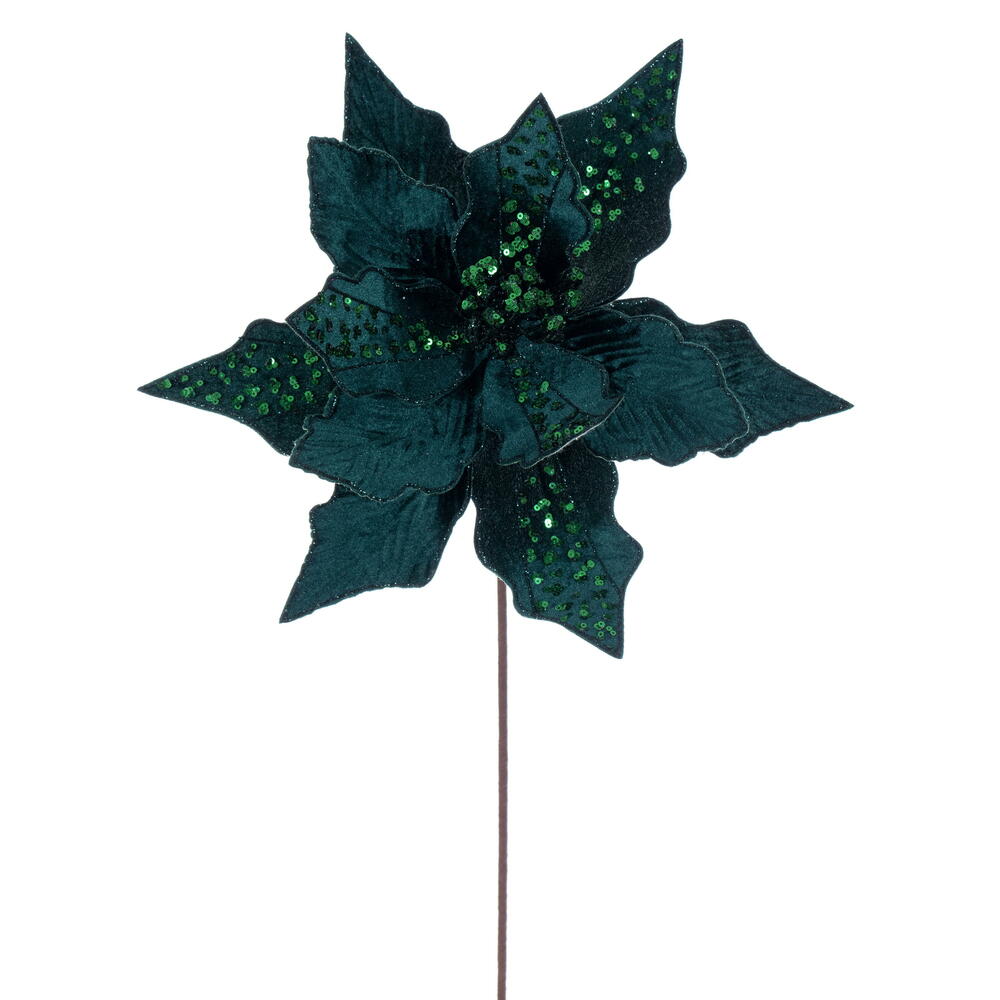 Vickerman 10" x 20" Velvet Striped Poinsettia Stem