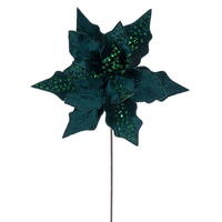 Vickerman 10" x 20" Velvet Striped Poinsettia Stem