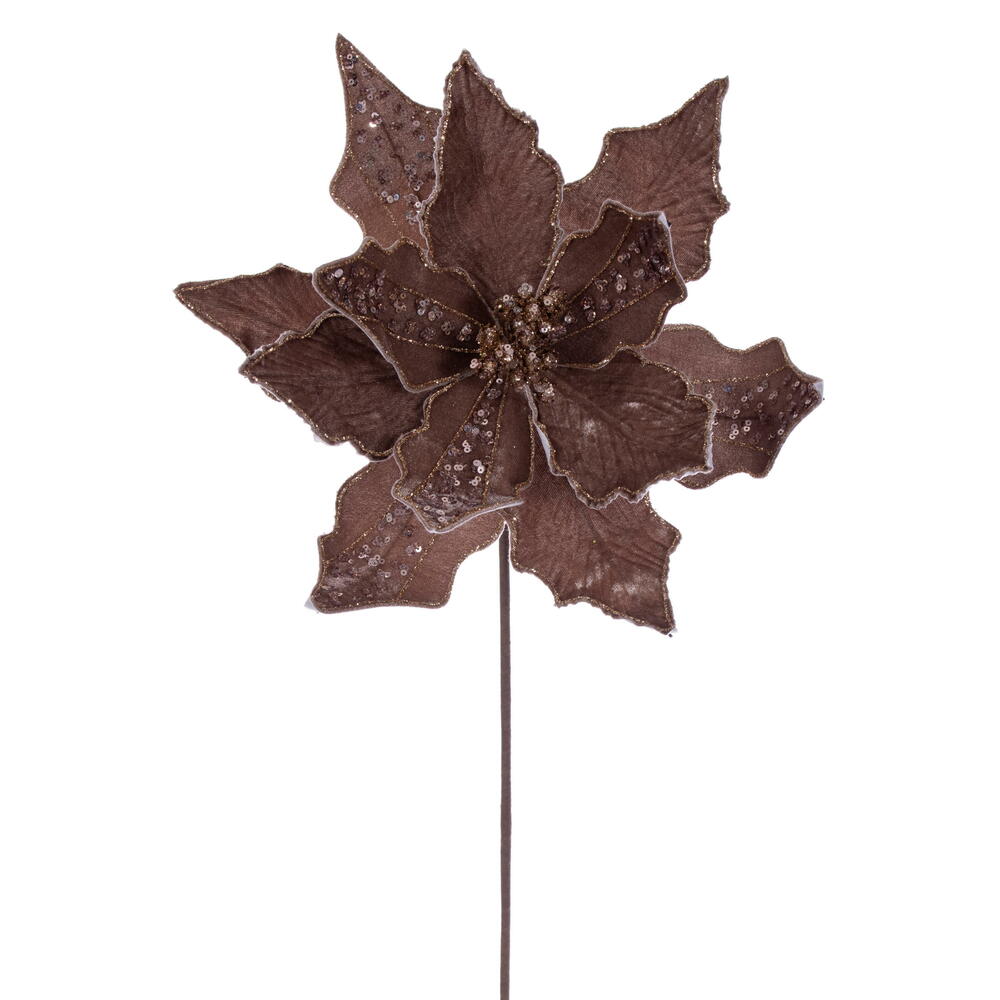 Vickerman 10" x 20" Velvet Striped Poinsettia Stem