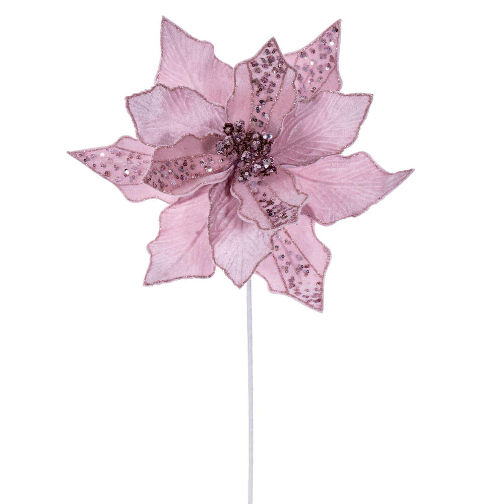 Vickerman 10" x 20" Velvet Striped Poinsettia Stem