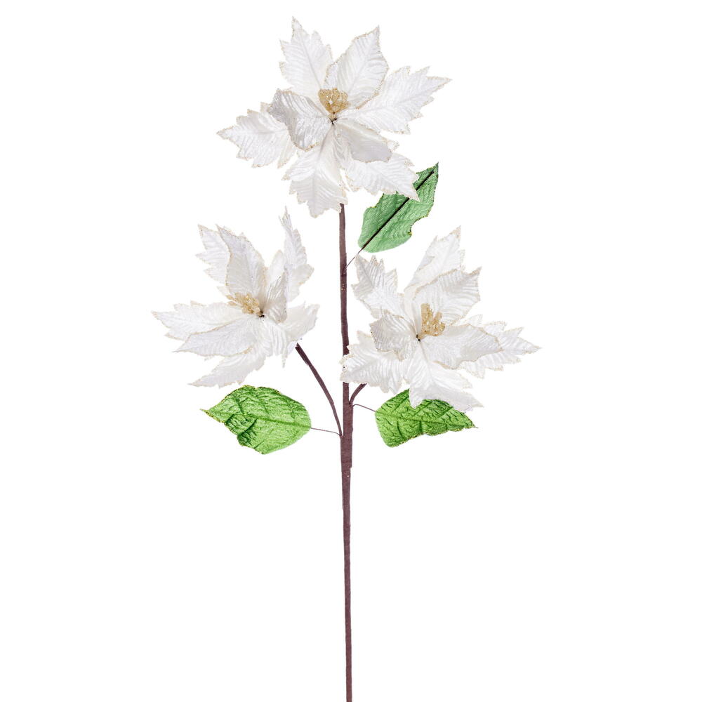 Vickerman 6" x 26" Velvet Trio Razor Poinsettia Stem.