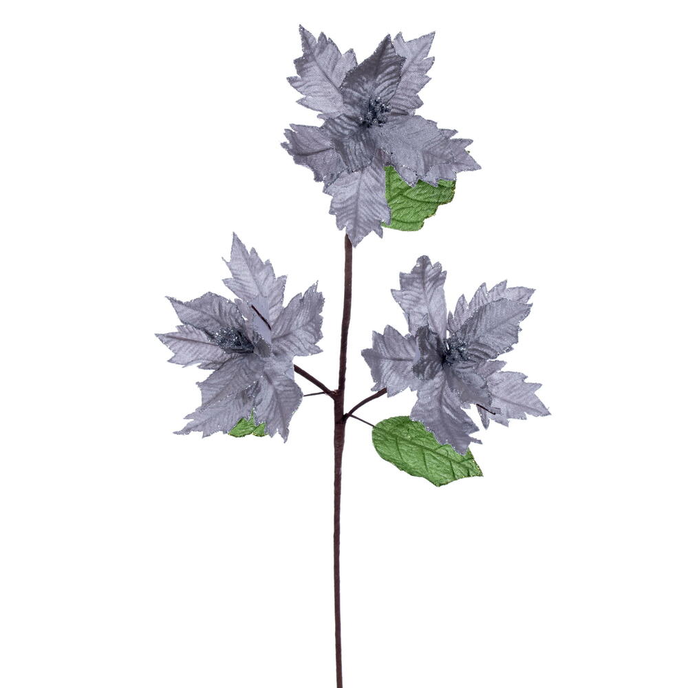 Vickerman 6" x 26" Velvet Trio Razor Poinsettia Stem.
