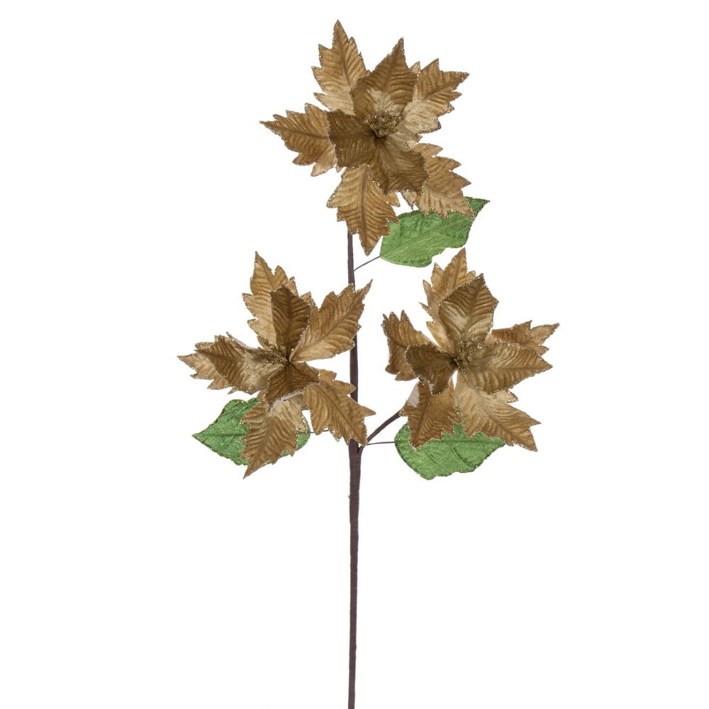 Vickerman 6" x 26" Velvet Trio Razor Poinsettia Stem.