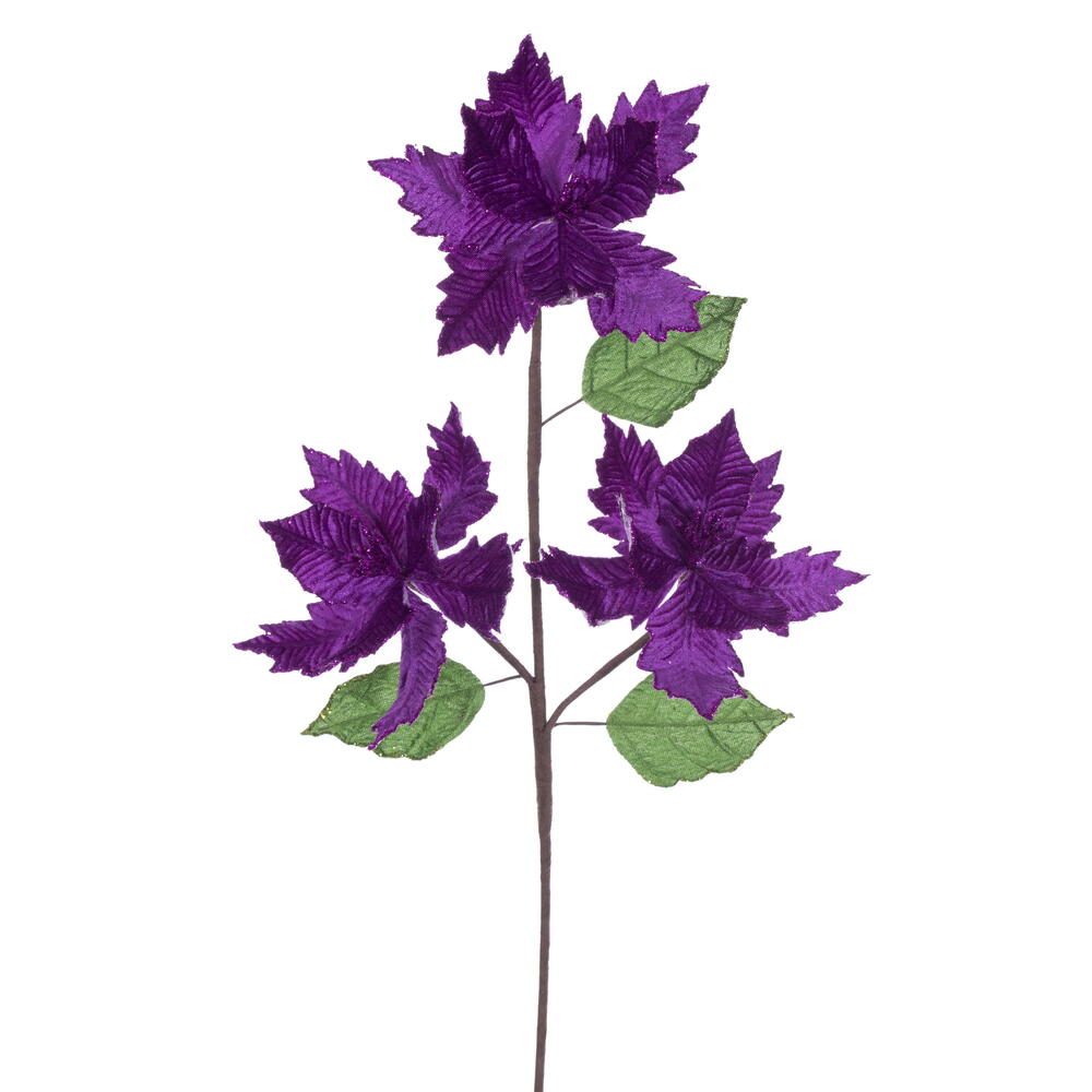 Vickerman 6" x 26" Velvet Trio Razor Poinsettia Stem.